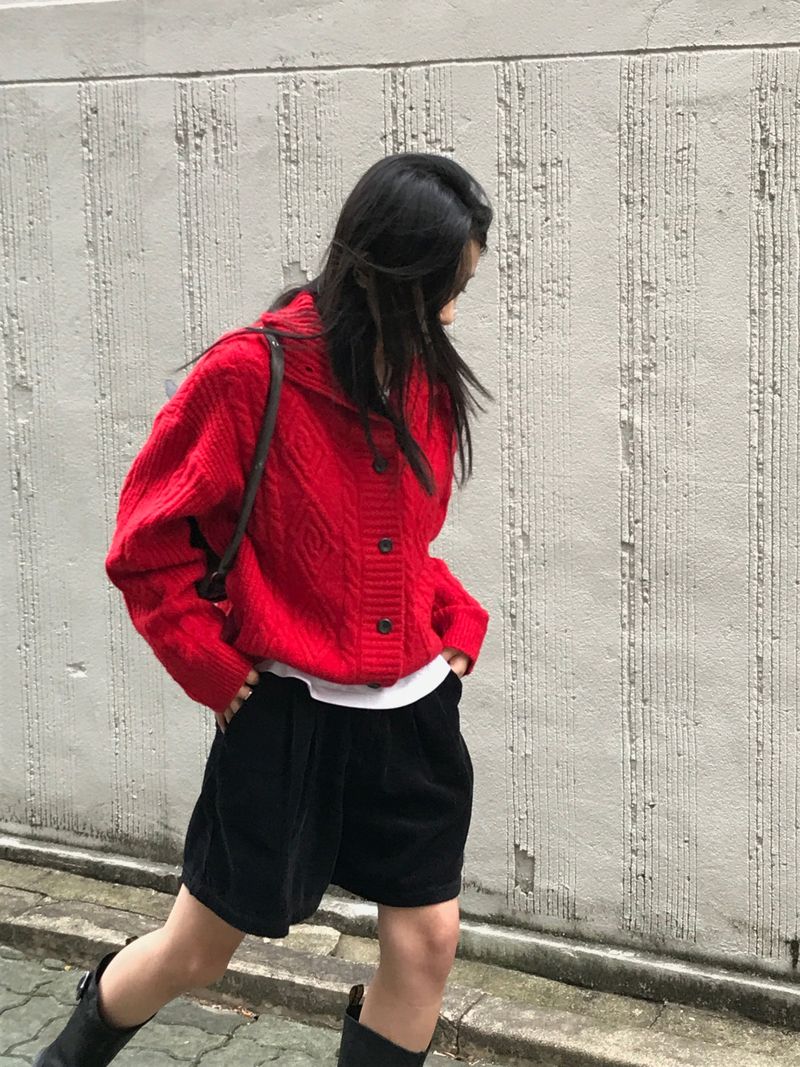 Wool fisher high neck cardigan 