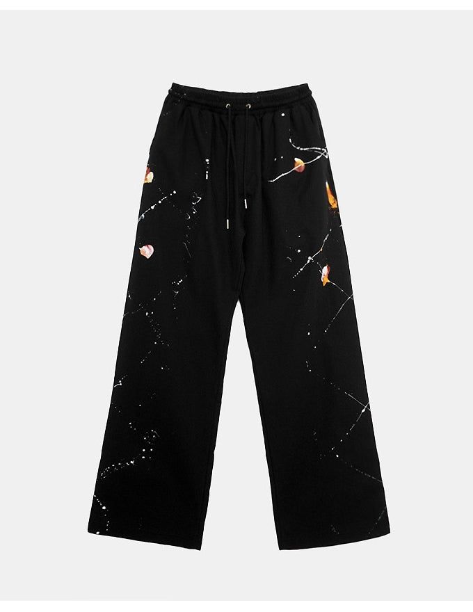 Unique Painting Button Wide Pants