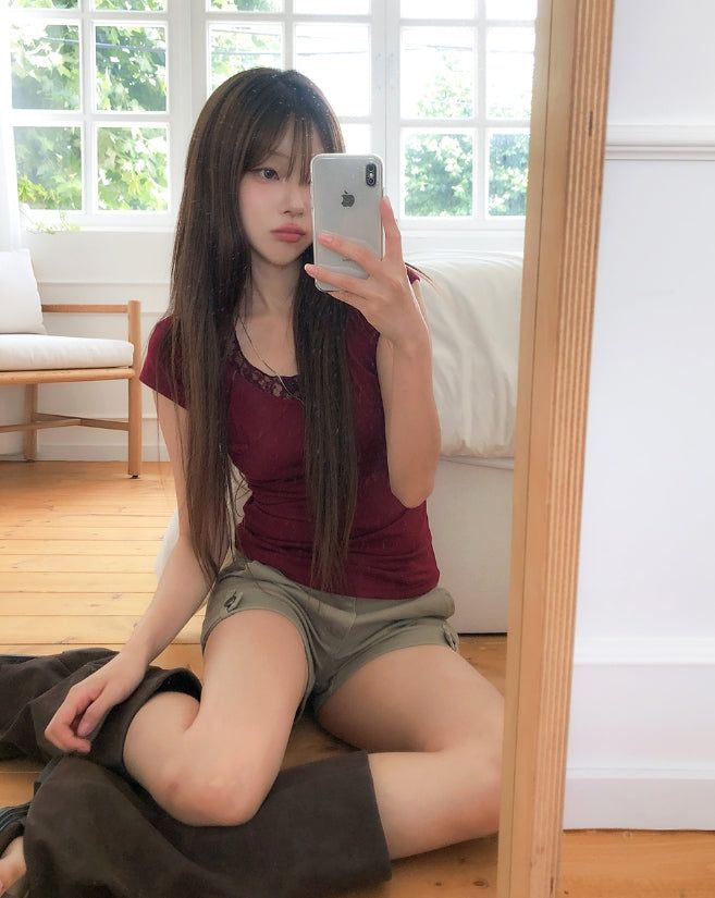 Sina Lace Strap Halter Short Sleeve
