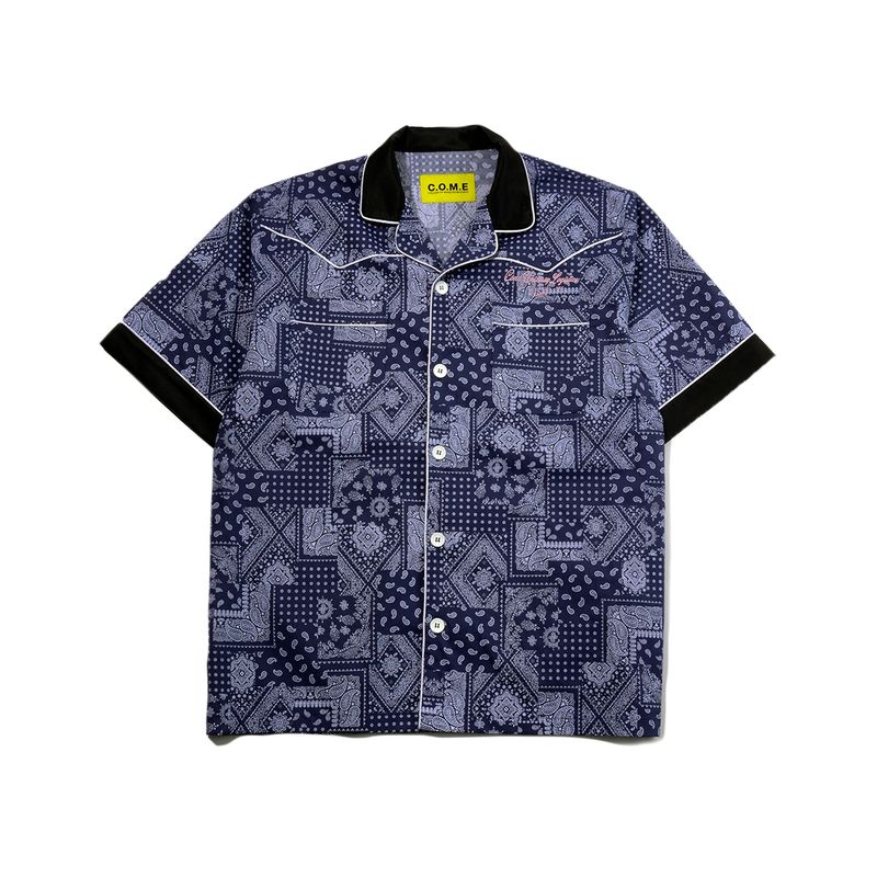 C.O.M.E（シーオーエムイー）の「[UNISEX] Logo Embroidered Piped Western Shirt (Navy)（Tops）」