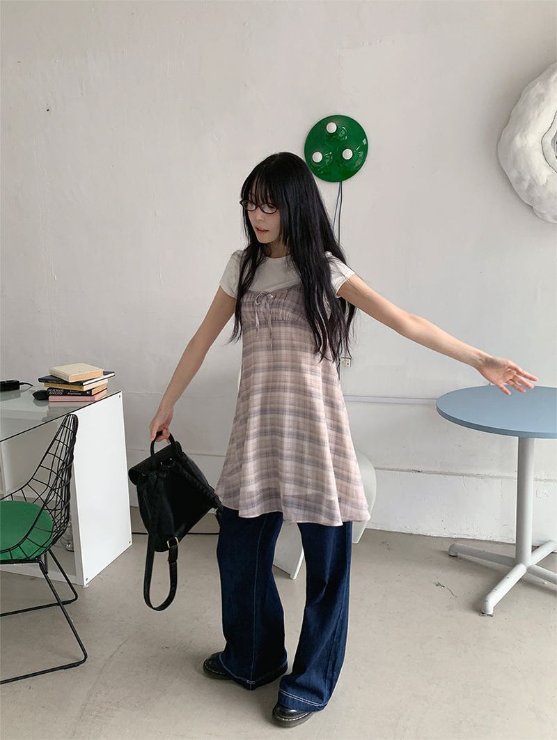 MAUVE CHECK MINI DRESS (3C)