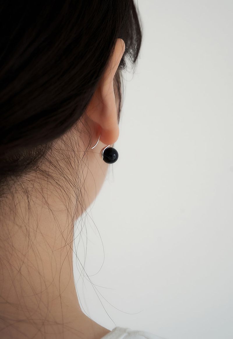 [silver925] black ball hook earring
