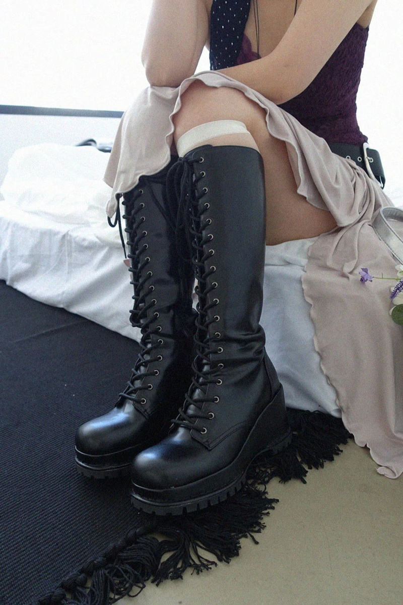ROCK CHIC LACE-UP LONG BOOTS