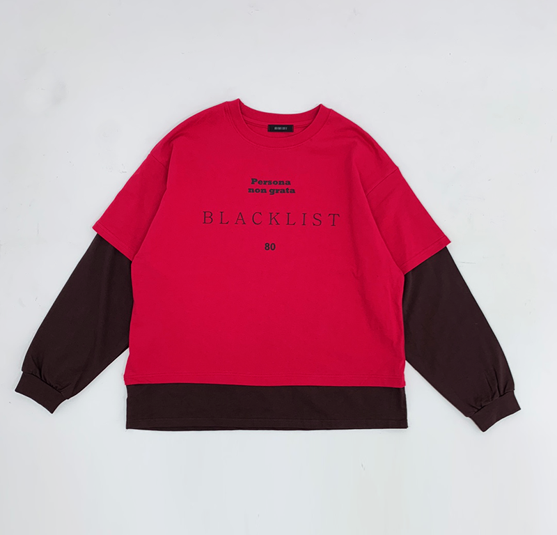 Blacklist lettering Layered tee (Red/Brown)