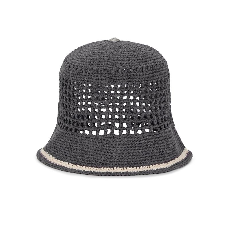 VA Top Button Knit Crochet Bucket Hat / Gray