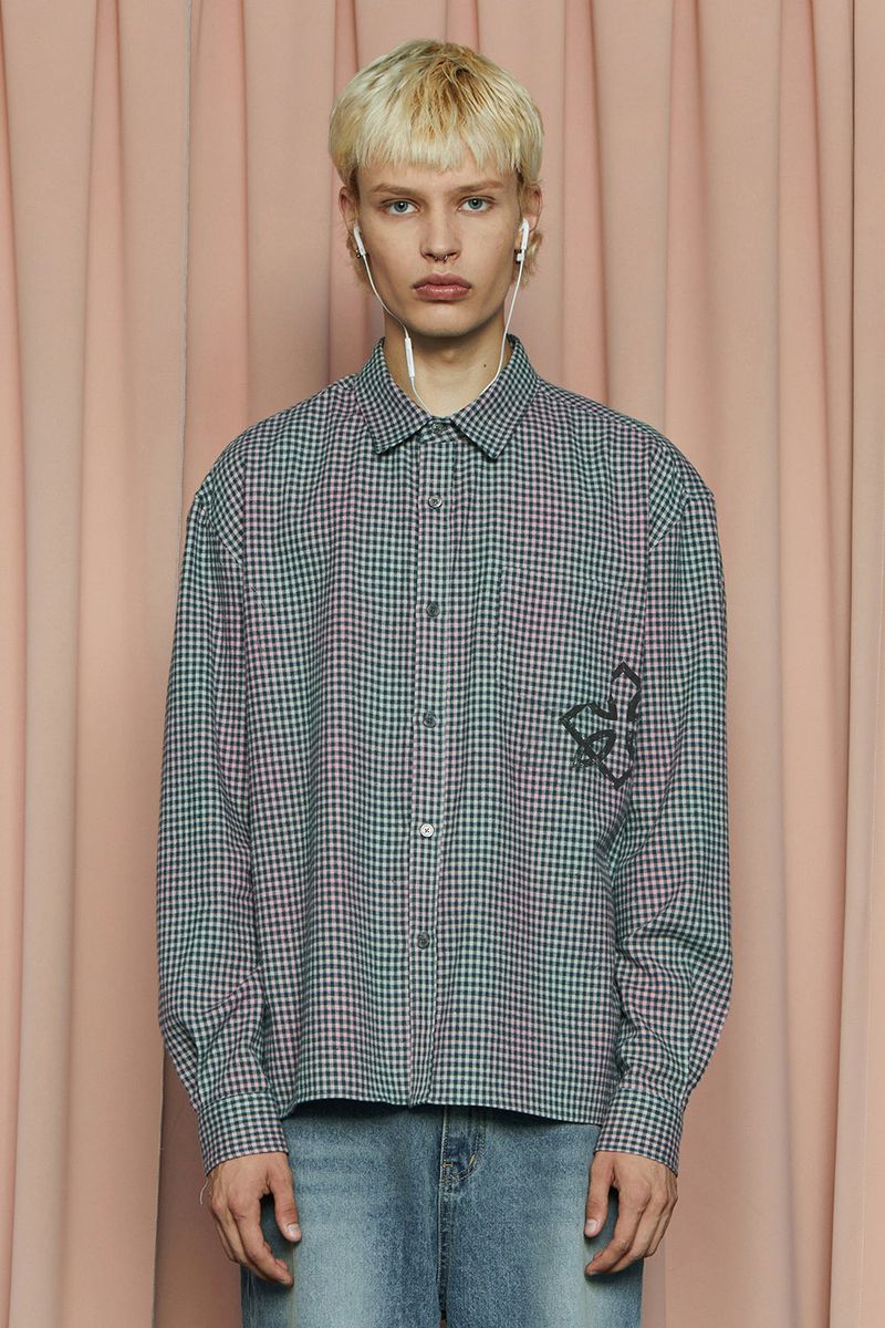 UNALLOYED（アナロイド）の「SYMBOL CHECK SHIRT / GREEN&PINK（Tops）」