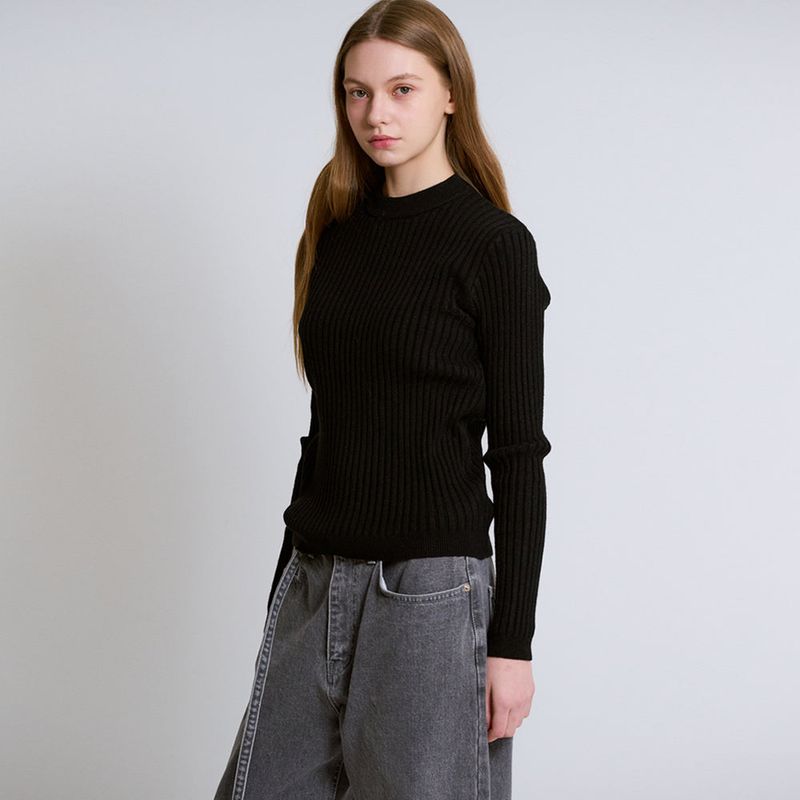 Basic Round Neck Rib Knit Black