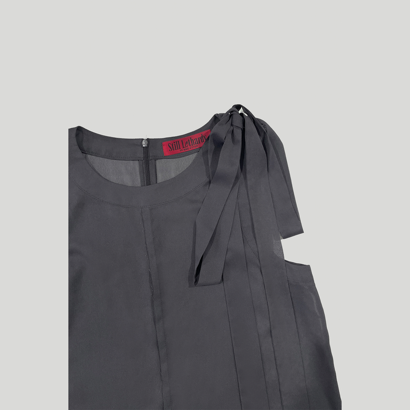 RIBBON MINI DRESS: CHARCOAL