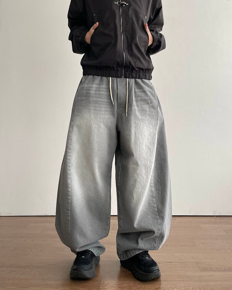 Cement Curved Denim Pants