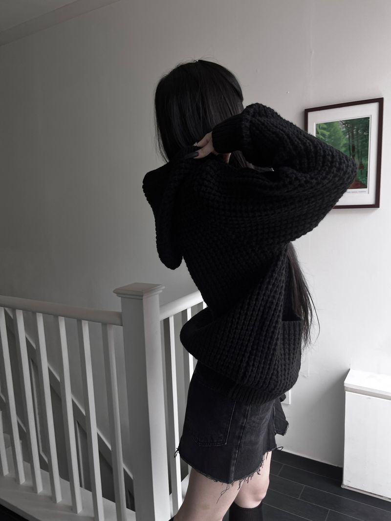 pocket waffle hood cardigan (unisex)