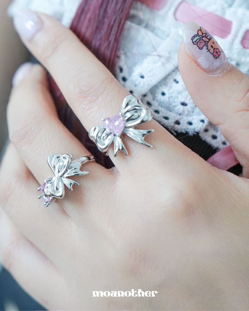 [Hearts2Hearts Stella, IDLE Minnie Pick!] Ribbon Pink Hearts Cubic Open Ring