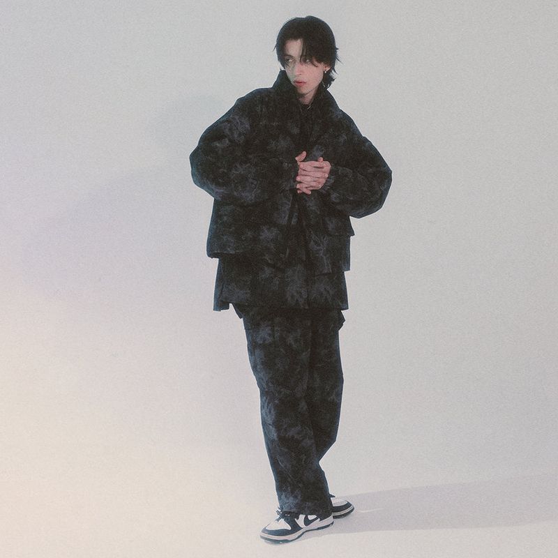 tie-dye wide cargo pants_black