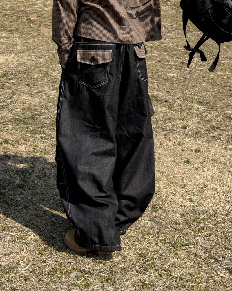 Hanel Check Flap Balloon Denim Pants