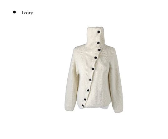 Juke diagonal button high neck knit