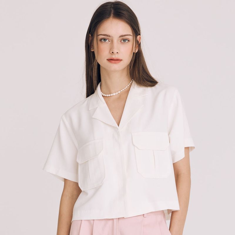 CROP TWO POCKET SHIRT(WHITE)