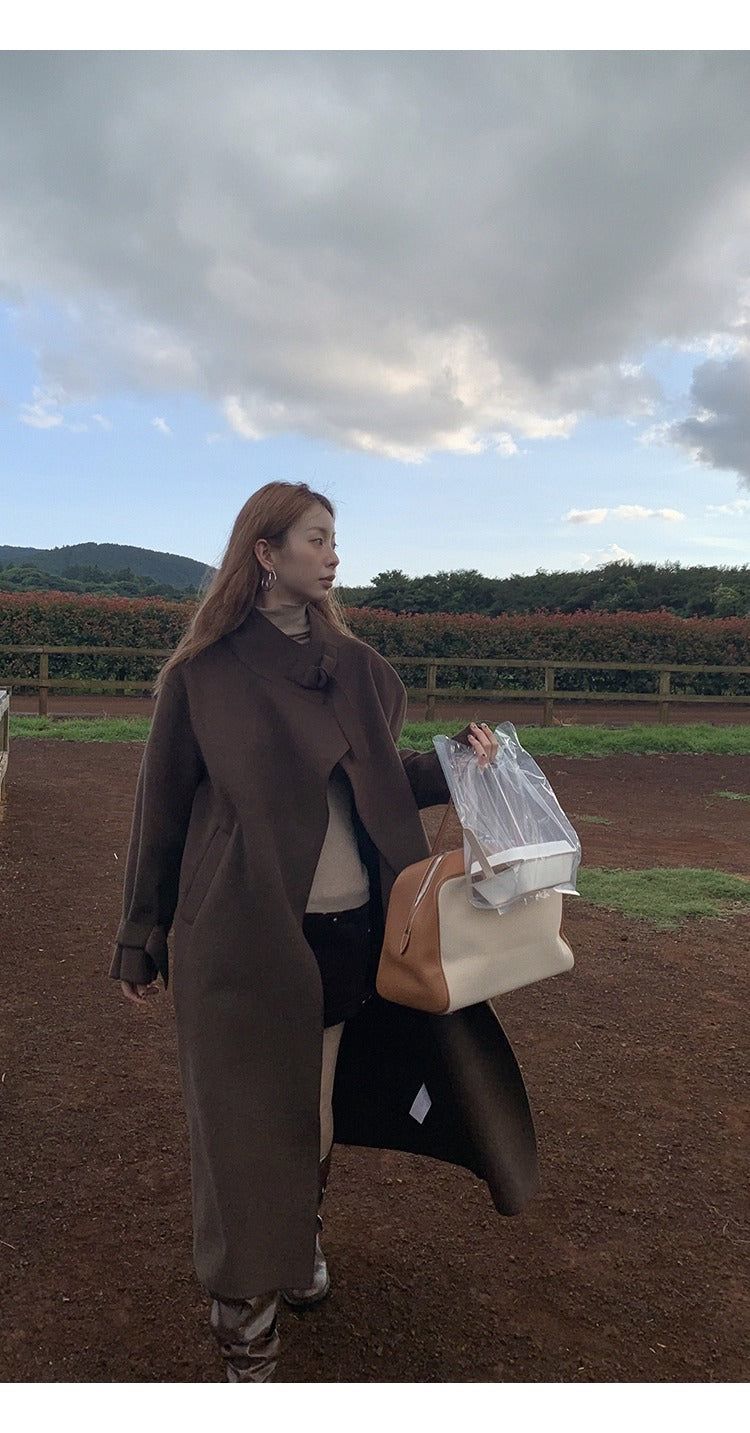 dark brown wool handmade long coat