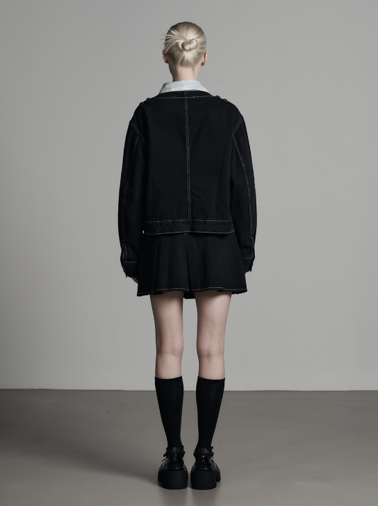 [mnem] denim set-up mini skirt