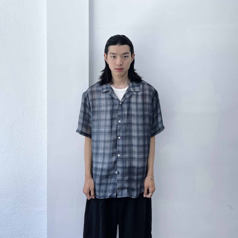 FADE MEET（フェードミート）の「Mist Plaid Open-Collar Shirt（Tops）」