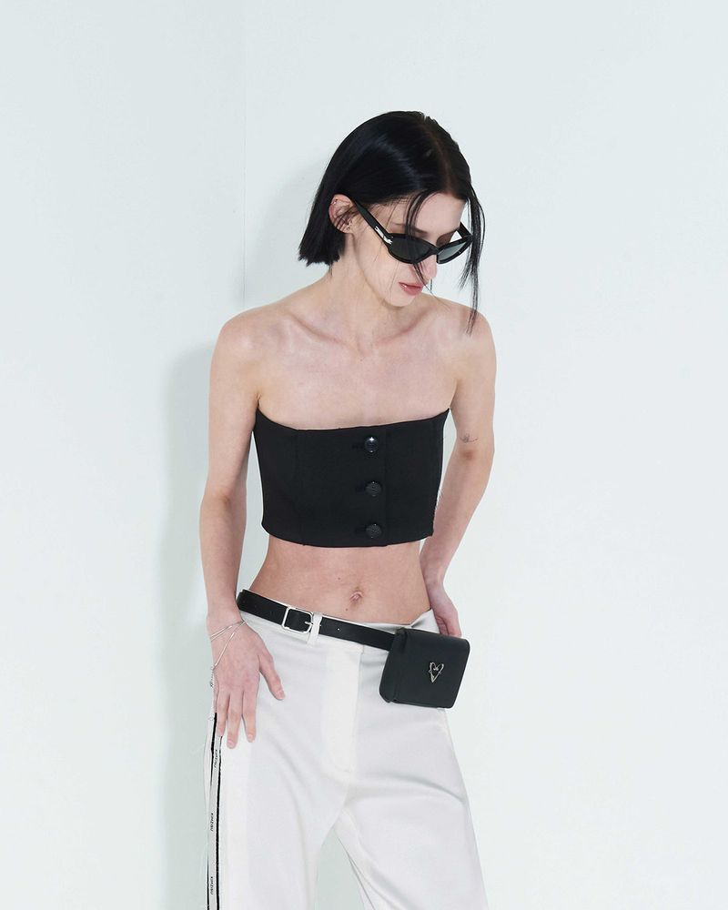 Raw Edge Button Tube Top _ Black