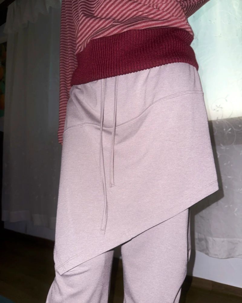 (2color) Diagonal Shirring Bootcut Layered Pants