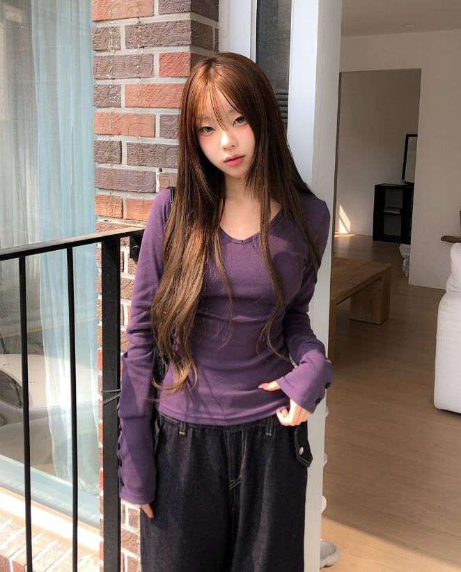 ULAN（ユレン）の「Burnt V-neck Button Long Sleeve（Tops）」