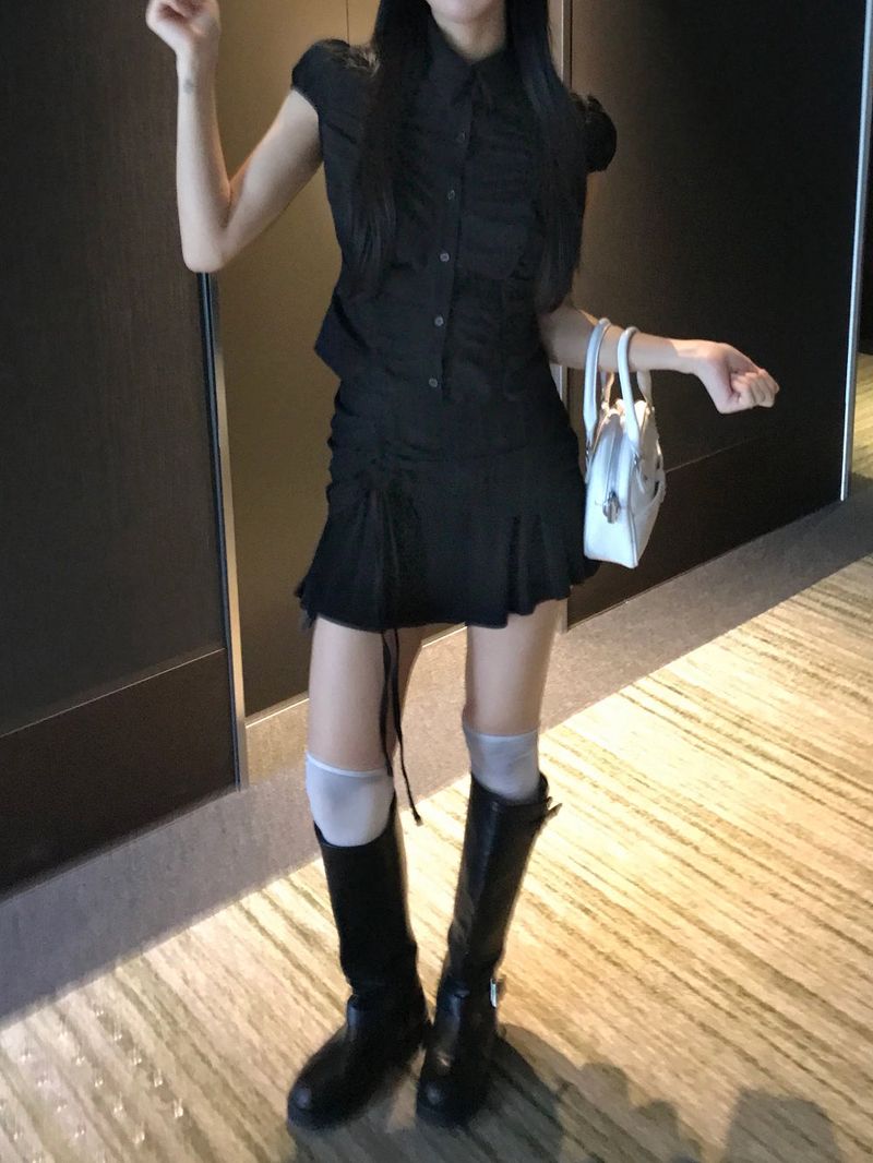 City Class Sheer Shirring HAlf Shirt& Skirt SET 