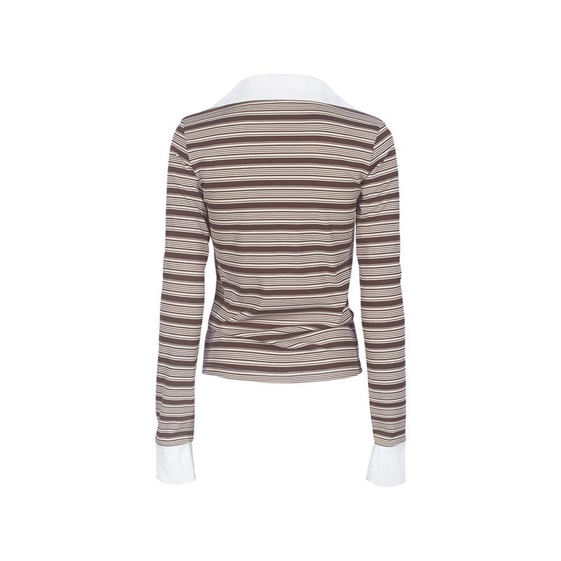 SHIRT LAYERED STRIPE TOP_Brown