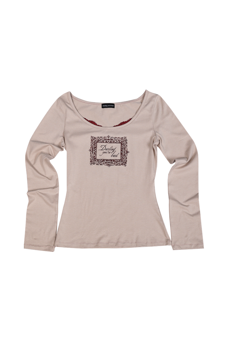 LACE FRAME T-SHIRT #BEIGE