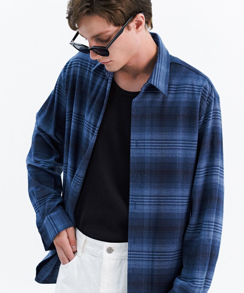 TRIP LE SENS（トリプルセンス）の「VINTAGE FLANNEL CHECK SHIRT_VINTAGE BLUE（Tops）」