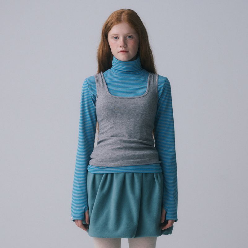 FUN FROM FUN(ファンフロムファン)の「STRIPE HIGH NECK LAYERED TEE, GREY(Tops)」