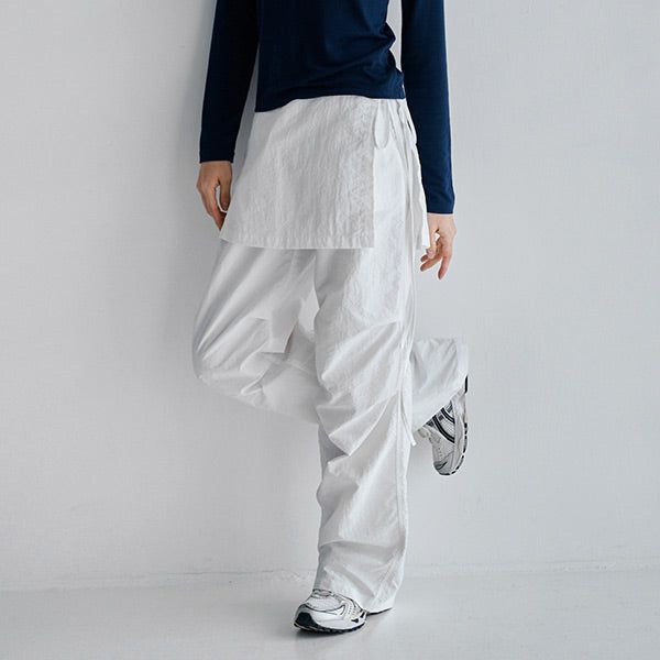 [made/free.xl] [Hobin] Layered Skirt Parasuit Pants Set - 4 colors