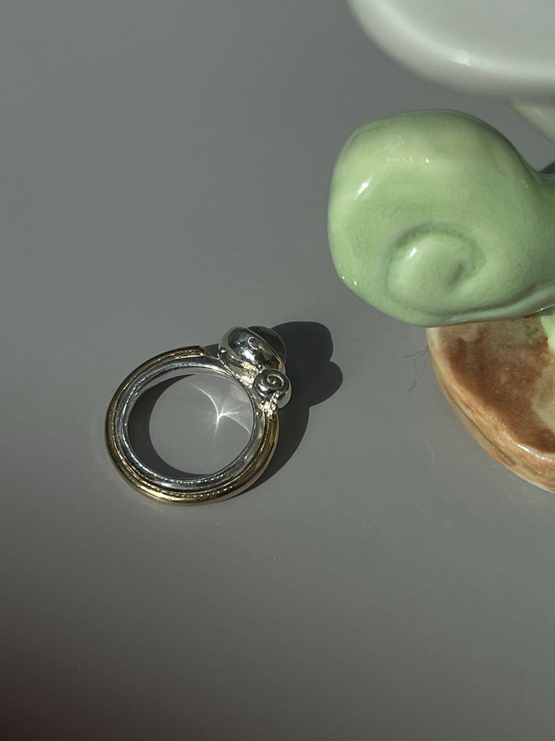 NOTE RING GOLD(silver+16K gold plated, rutilated quartz)