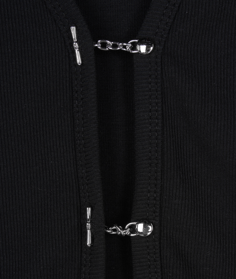 [mnem] chain hook slim cardigan (black)