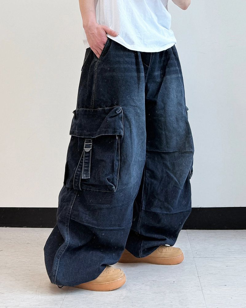 Lace Buckle Wide Cargo Denim