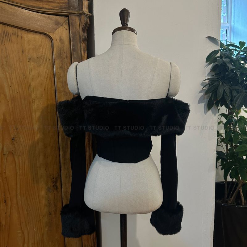 Fur off-shoulder top