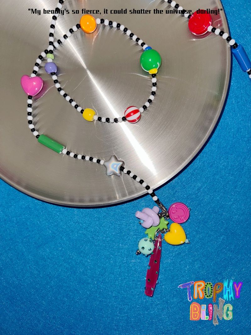 Colourful mixed beads long chain necklace