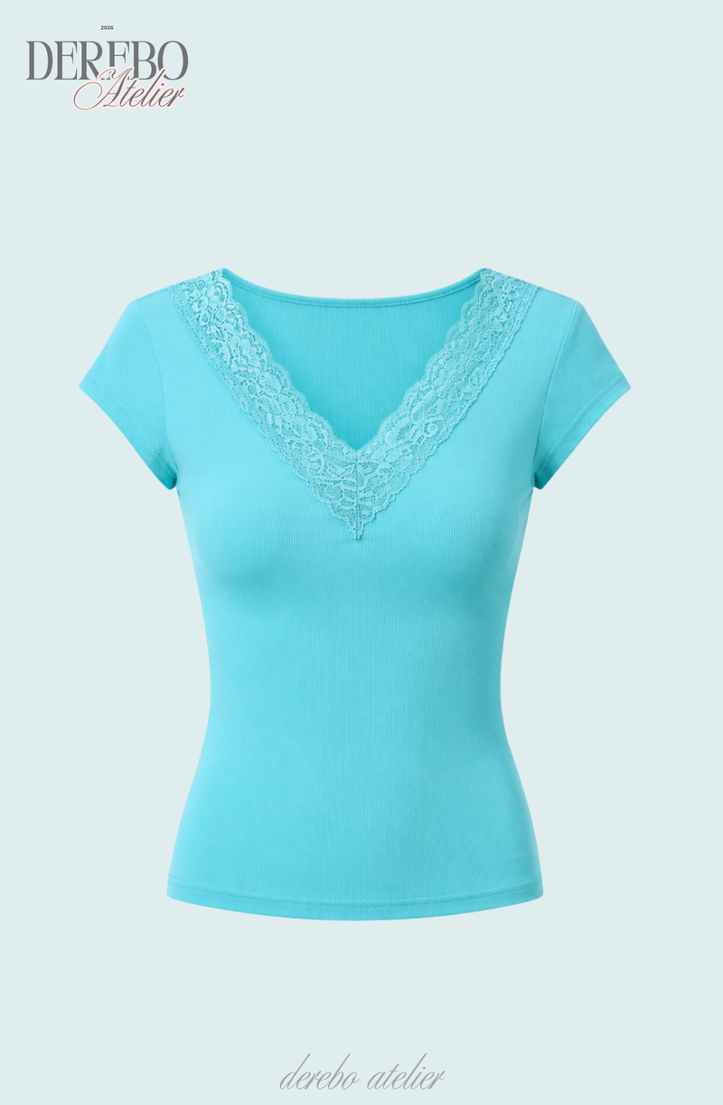 Mood Lace V Mint Short-Sleeved Top
