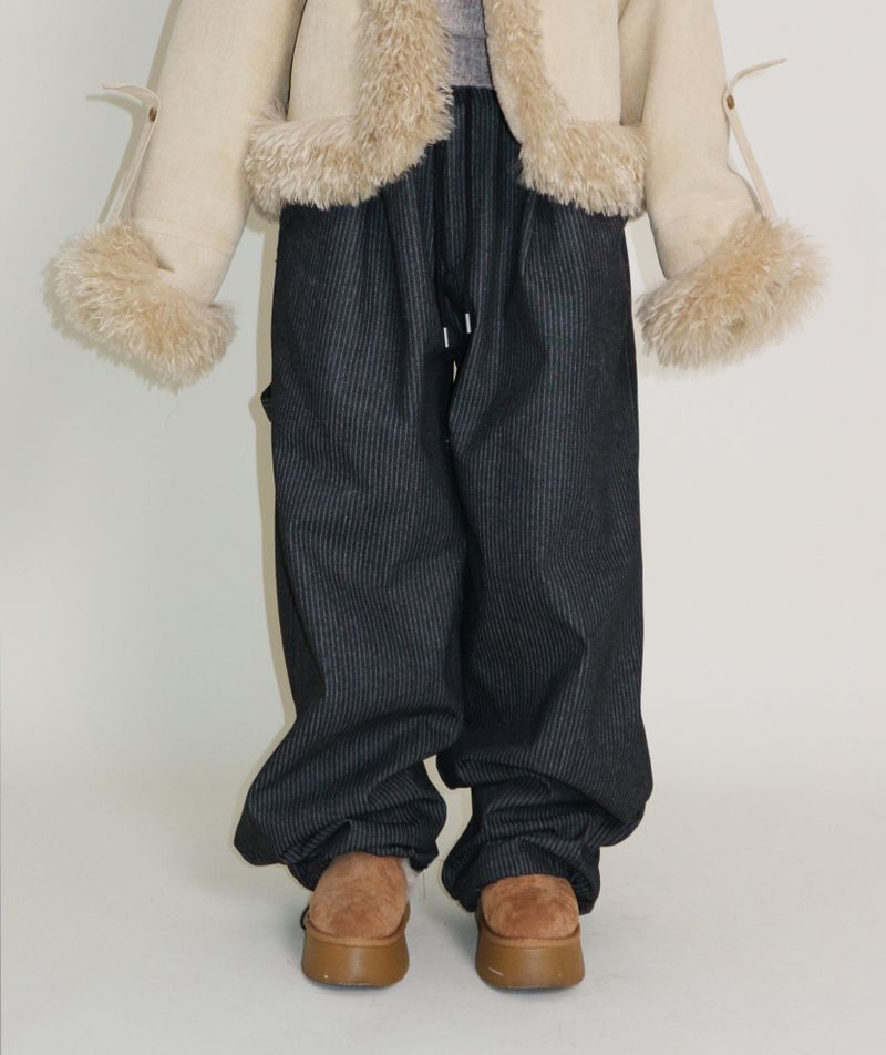 Terry Stripe Banding Carpenter Wide Denim Pants (for all four seasons)