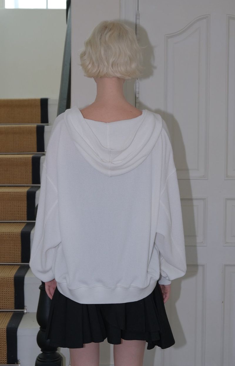 C HOODED KNIT ZIP-UP_ WHITE