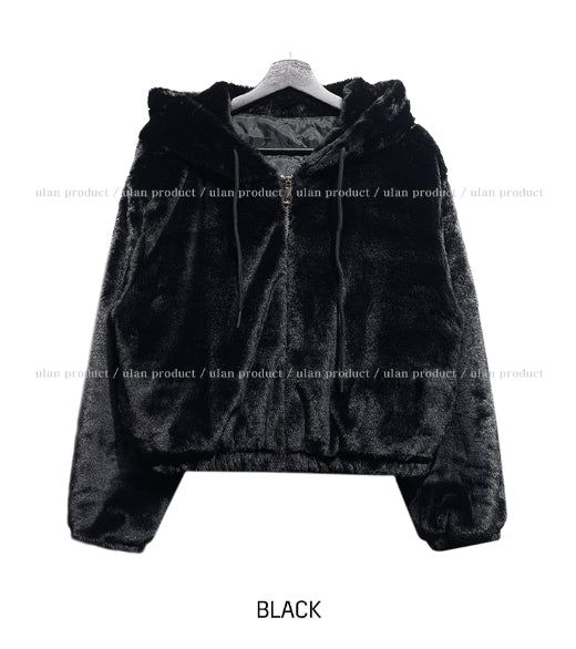 Cardi crop hooded fur jumper