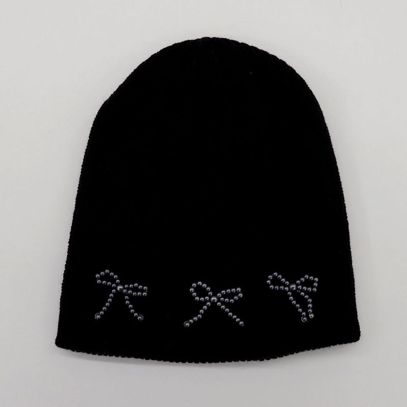Monet beaded ribbon balletcore ribbed beanie hat