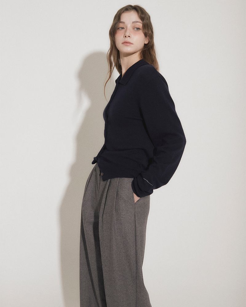 CASHMERE COLLARED CARDIGAN [NAVY]