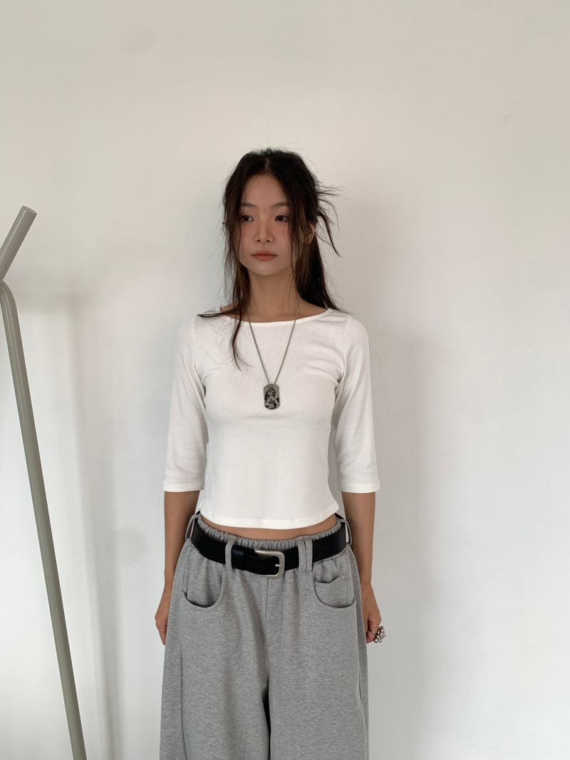 BOAT NECK MID SLEEVE TEE (4C)