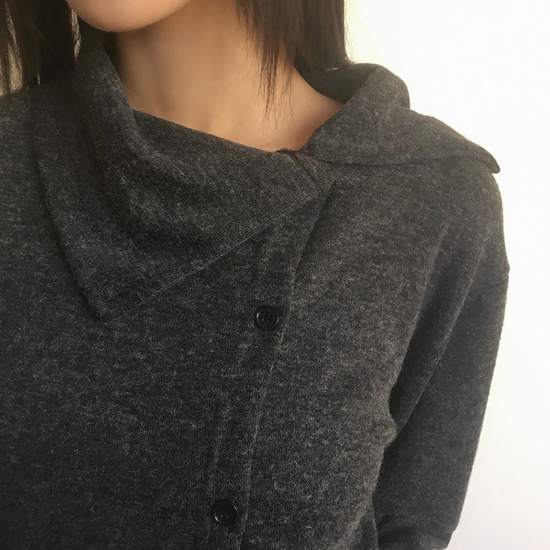 Ins Diagonal Button Turtleneck Collar Cardigan