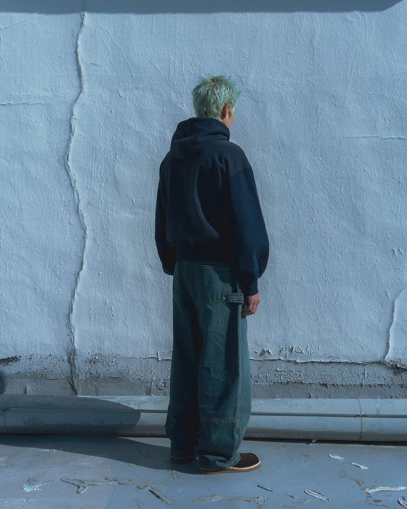Sack denim pants / Moss blue