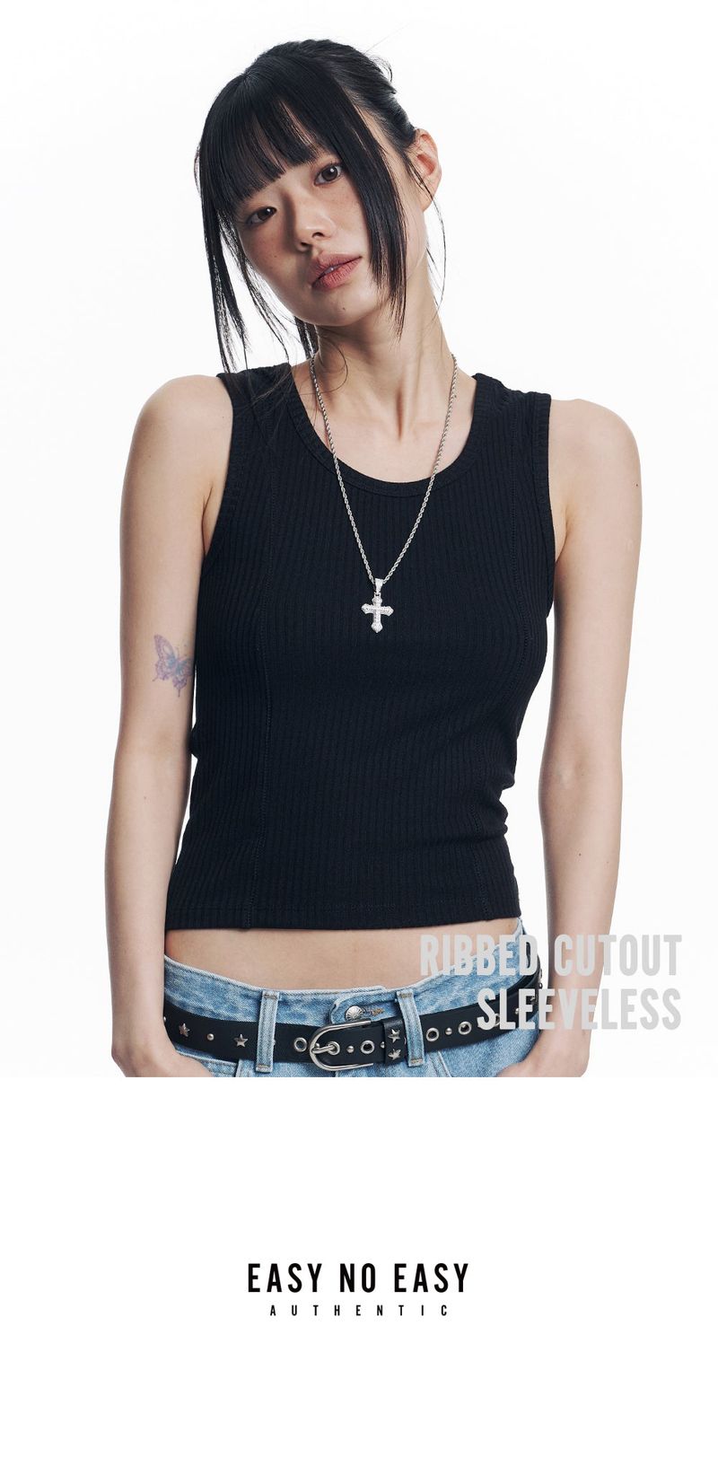 Ribbed Cutout Sleeveless - Black