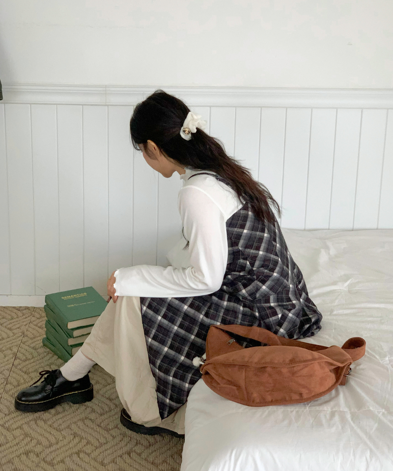 Mute Unbalanced Bustier Checkered Dress