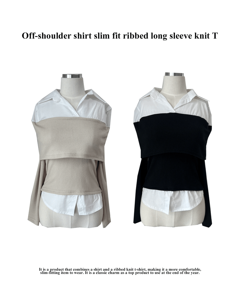 GUSTA（グスタ）の「Off-shoulder color scheme shirt slim fit ribbed long sleeve knit T (2 colors)（Tops）」