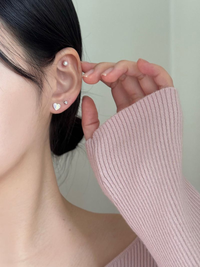 [3 set] shy pearl heart piercing set