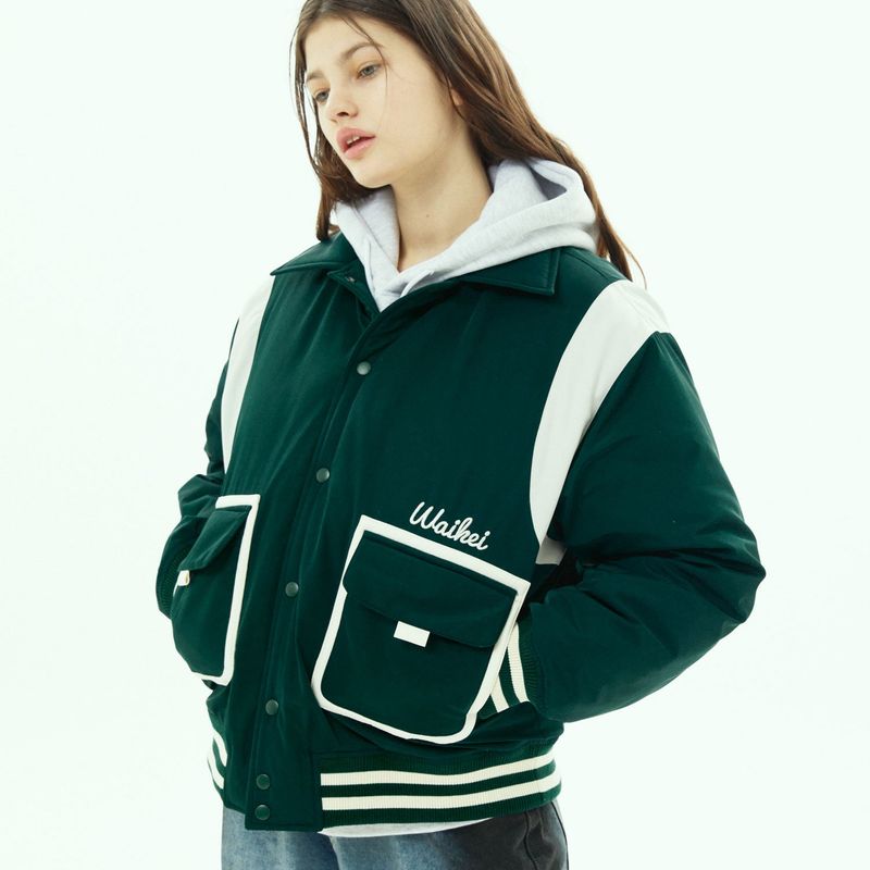 Double pocket varsity duck down padded jacket